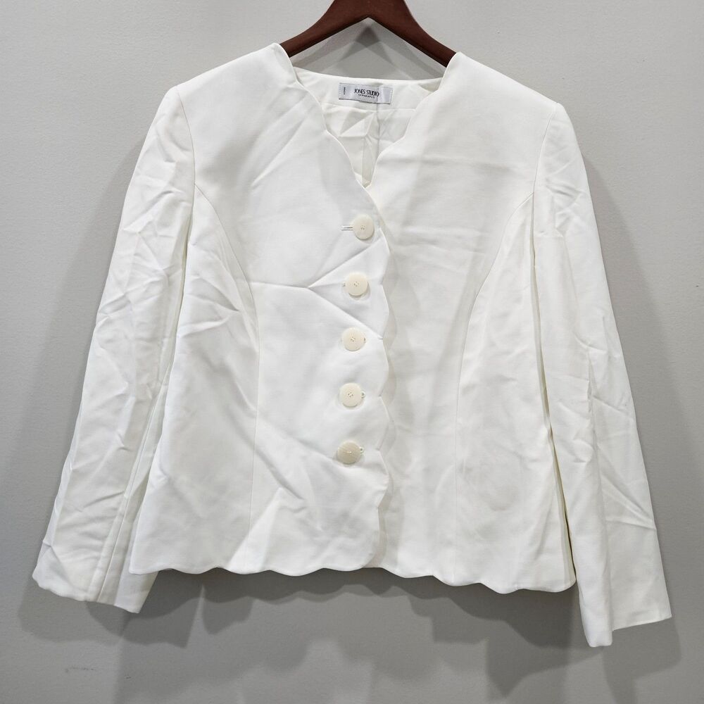 Jones New York Womens Scalloped Hem Blazer 1X White Capsule Minimalist Preppy